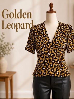 Who What Wear Golden Leopard Wrap Blouse | Size S